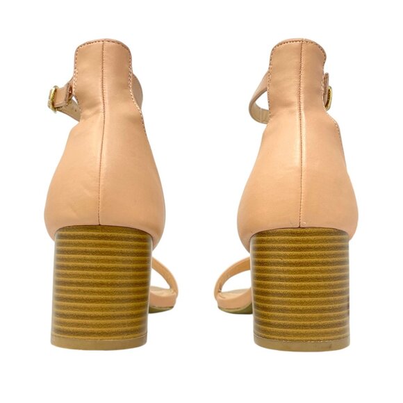 Lulus Harper Womens 5.5 Nude Faux Leather Ankle Strap Block Heel Sandals Strappy - Picture 5 of 16